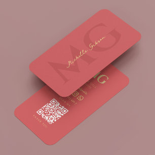 Carte De Visite Monogramme moderne minimaliste Saumon rose