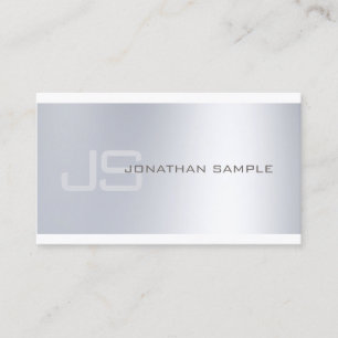 Carte De Visite Monogramme moderne minimaliste Silver Look Luxe