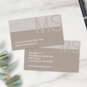 Carte De Visite Monogramme moderne minimaliste Taupe Professionnel