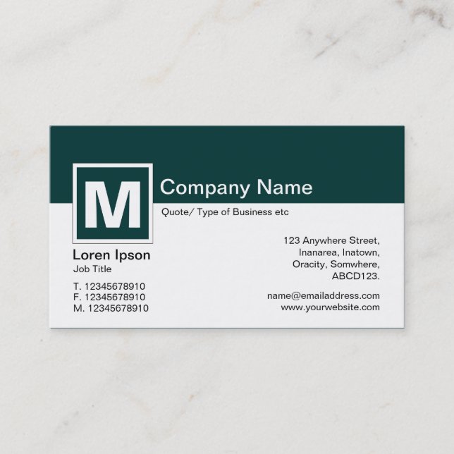 Carte De Visite Monogramme moderne - Mousse foncée Vert et Blanc (Devant)