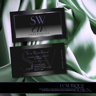 Carte De Visite Monogramme moderne noir blanc dégradé bleu du cadr