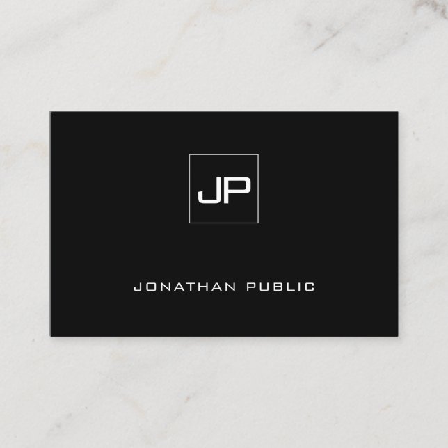 Carte De Visite Monogramme moderne Noir Blanc Plat Professionnel (Devant)