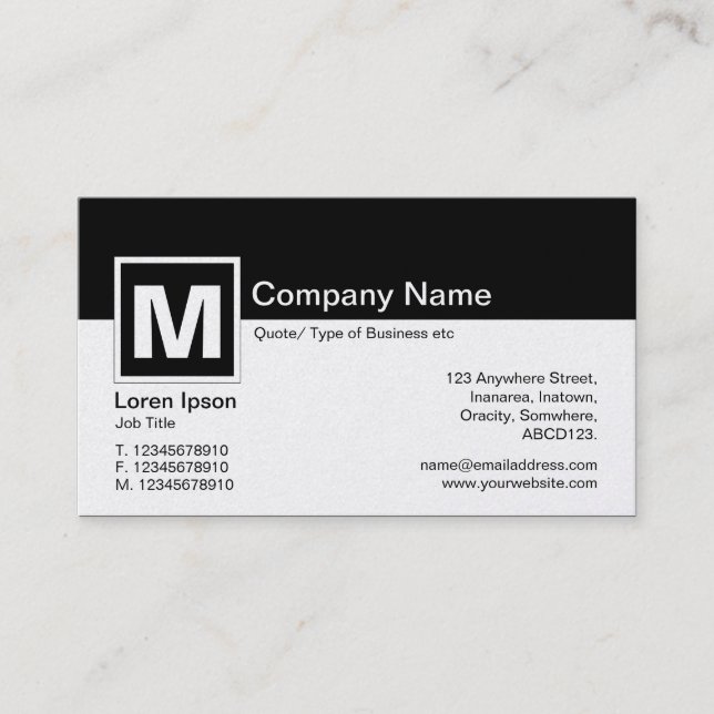 Carte De Visite Monogramme moderne - Noir et Blanc (Or) (Devant)