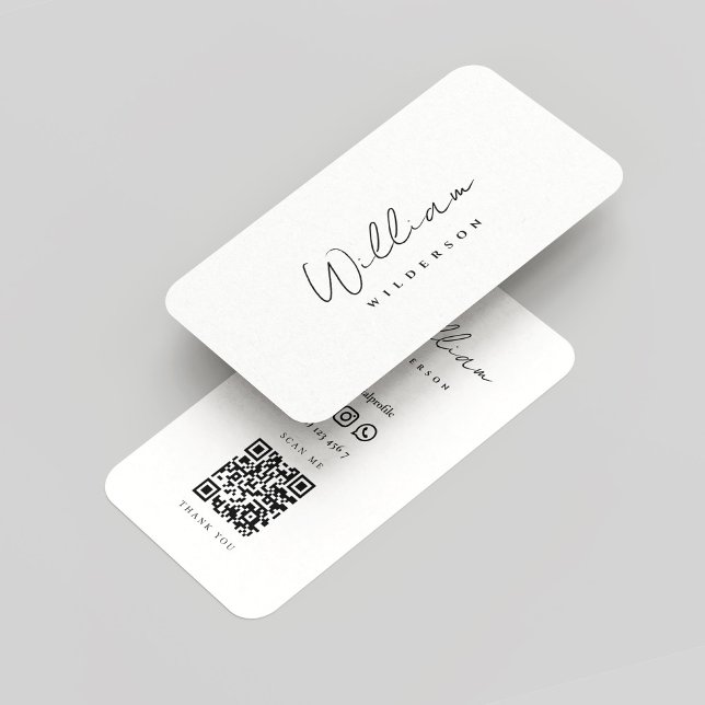 Carte De Visite Monogramme moderne noir et blanc Script QR (Modern Monogram Black and White Name Script QR Business Card
)