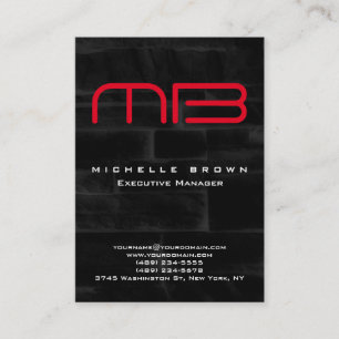 Carte De Visite Monogramme moderne noir gris rouge