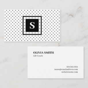 Carte De Visite Monogramme moderne noir sur blanc Polka Motif
