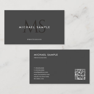 Carte De Visite Monogramme moderne personnalisé QR Code Elegant Bl