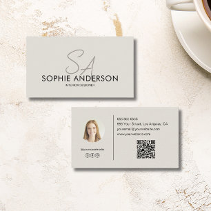 Carte De Visite Monogramme Moderne Photo QR Professionnel