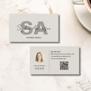 Carte De Visite Monogramme Moderne Photo QR Professionnel