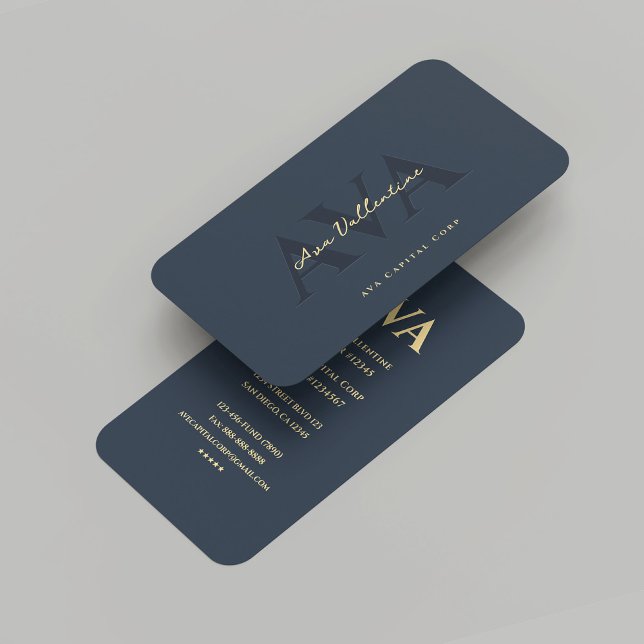 Carte De Visite Monogramme moderne professionnel bleu foncé or (Modern Professional Dark Blue Gold Monogram Business Card
)