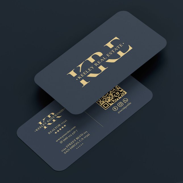 Carte De Visite Monogramme moderne professionnel gris foncé (Modern Professional Dark Blue Grey Monogram Business Card
)