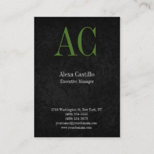 Carte De Visite monogramme moderne professionnel noir gris vert