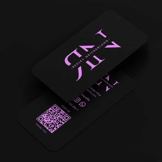 Carte De Visite Monogramme Moderne Professionnel Noir Violet (Modern Monogram Professional Black Purple Business Card
)