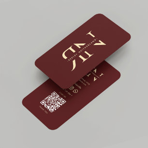 Carte De Visite Monogramme Moderne Professionnel Rouge Bordeaux Or