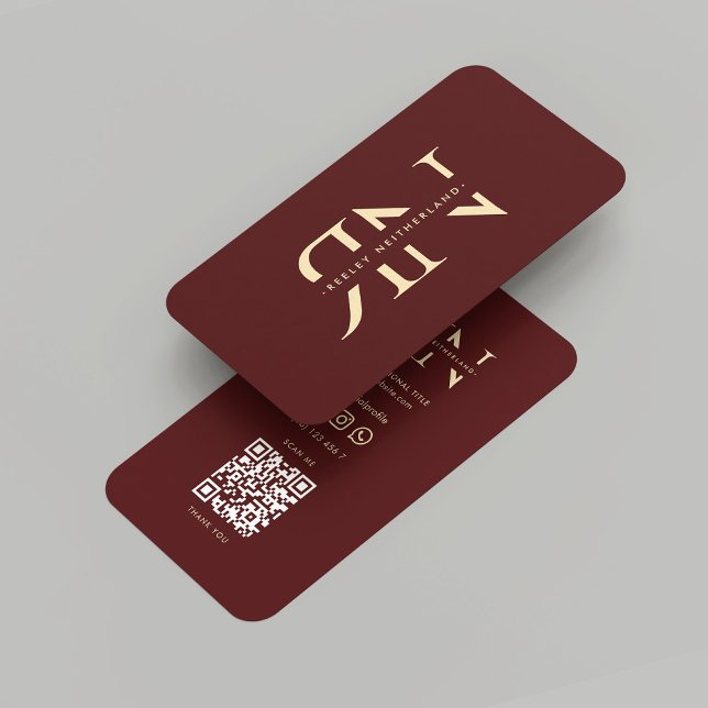 Carte De Visite Monogramme Moderne Professionnel Rouge Bordeaux Or (Modern Monogram Professional Red Maroon Gold Business Card
)