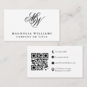 Carte De Visite Monogramme moderne QR Code minimaliste affaires