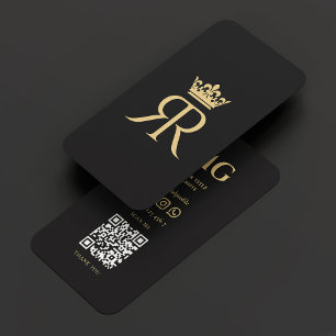 Carte De Visite Monogramme moderne R Couronne Noir Luxe