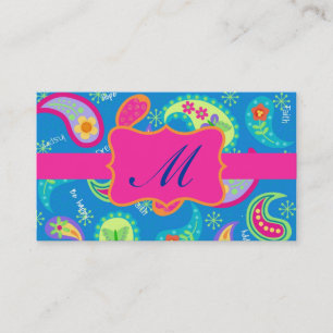 Carte De Visite Monogramme moderne rose fuchsia de Paisley de
