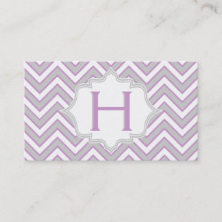 Carte De Visite monogramme moderne rose, gris chevron personnalisé