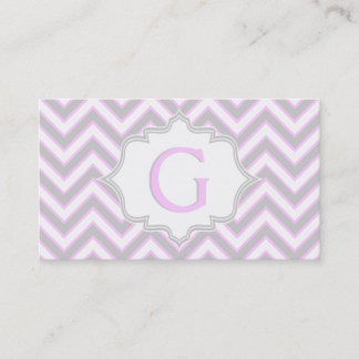 Carte De Visite monogramme moderne rose, gris chevron personnalisé