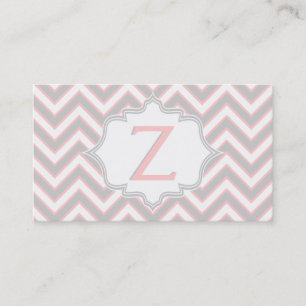 Carte De Visite monogramme moderne rose, gris chevron personnalisé