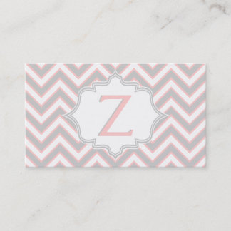Carte De Visite monogramme moderne rose, gris chevron personnalisé