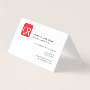 Carte De Visite Monogramme Moderne Rouge Blanc Professionnel Simpl