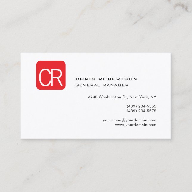 Carte De Visite Monogramme Moderne Rouge Blanc Professionnel Simpl (Devant)