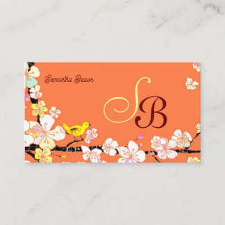 Carte De Visite Monogramme moderne Sakura Bird