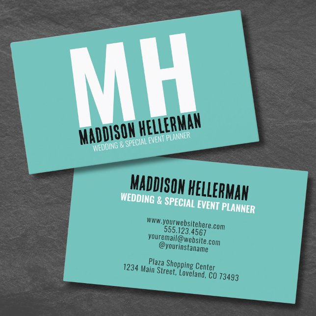 Carte De Visite Monogramme Moderne Simple Sarcelle (Simple Stylish Teal Modern Monogram Business Card )