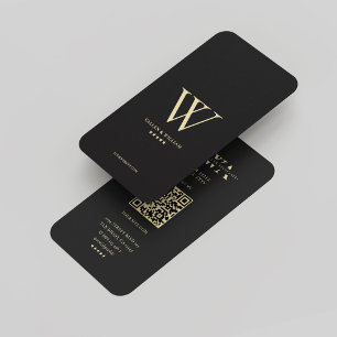 Carte De Visite Monogramme moderne V W Logo élégant Black Gold