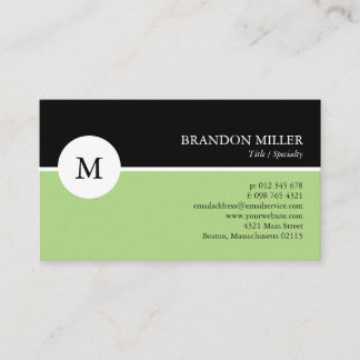 Carte De Visite Monogramme moderne vert et noir face
