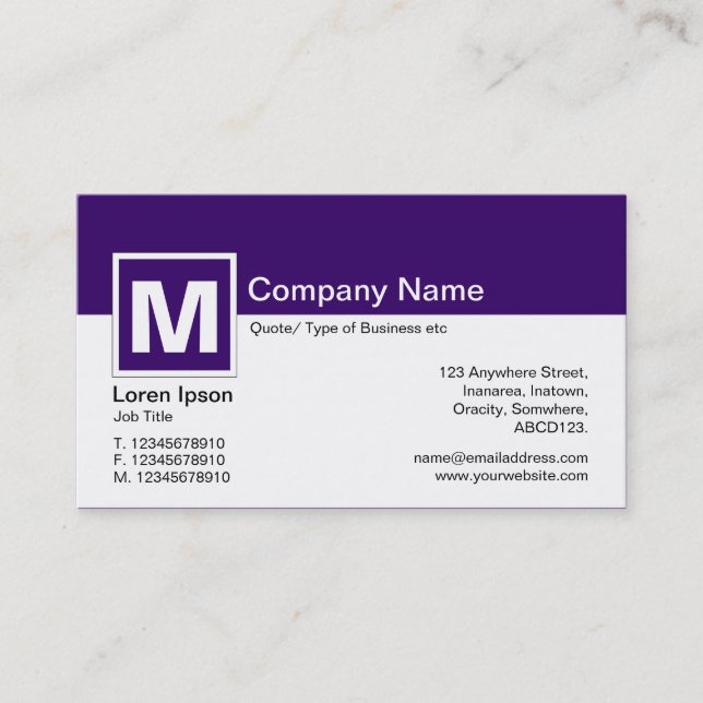 Carte De Visite Monogramme moderne - violet profond et blanc (Devant)