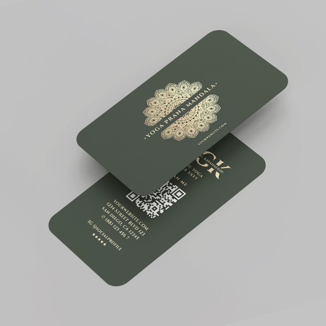 Carte De Visite Monogramme moderne Yoga Instructeur Vert Or Mandal (Modern Monogram Yoga Instructor Green Gold Mandala Business Card
)