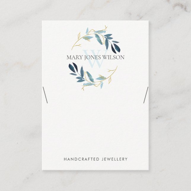 CARTE DE VISITE MONOGRAMME MONOGRAMME DE FOLIAGE D'OR BLEU ÉCRAN L (Devant)