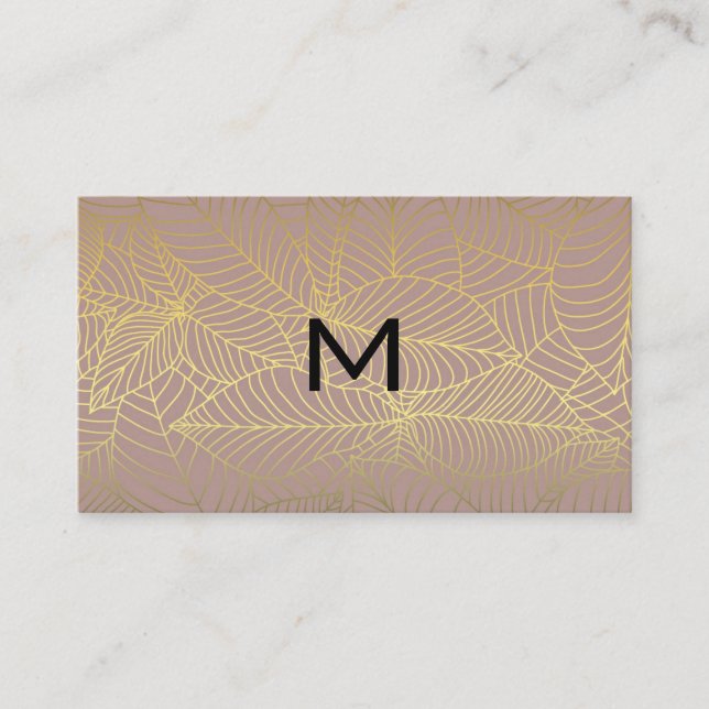 Carte De Visite Monogramme | Motif Feuille Gold Lines (Devant)