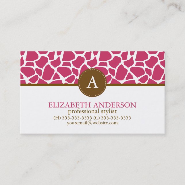 Carte De Visite Monogramme Motif Fuchsia Giraffe (Devant)