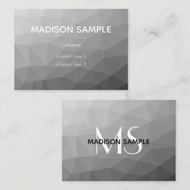 Carte De Visite Monogramme Motif géométrique Gris Gradient (Devant / Derrière)