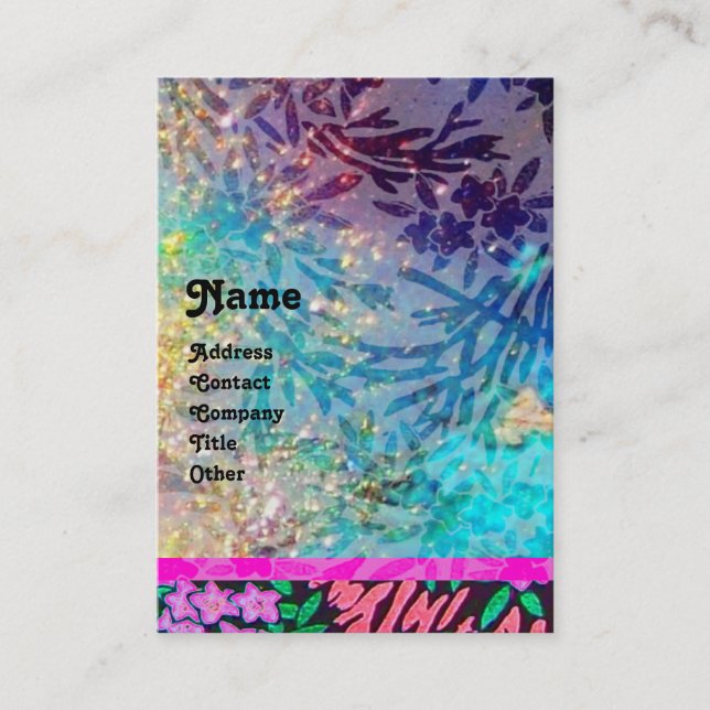 Carte De Visite MONOGRAMME MYRTE, bleu turquoise rose fuchsia (Devant)