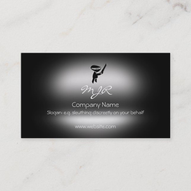 Carte De Visite Monogramme, ninja noir silencieux, (Devant)