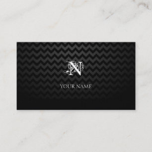 Carte De Visite Monogramme noir avec Motif Chevron