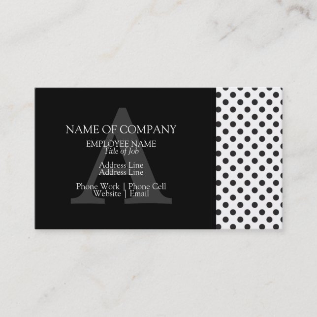 Carte De Visite Monogramme noir blanc À petits pois gris concepteu (Devant)