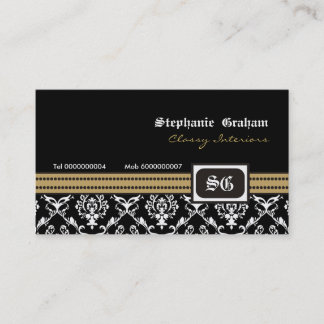 Carte de visite monogramme noir blanc élégant dama