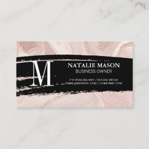 Carte De Visite Monogramme noir brossé   Marbre rose Gold Flake