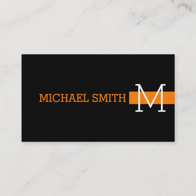Carte De Visite Monogramme noir clair orange moderne (Devant)