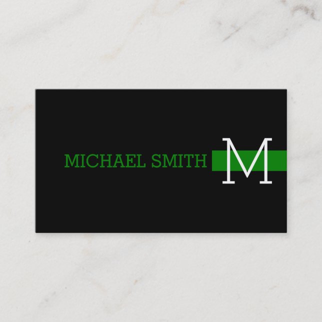 Carte De Visite Monogramme noir clair vert moderne (Devant)