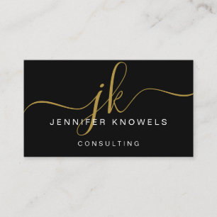 Carte De Visite Monogramme noir d'or Script Minimum Open Covid