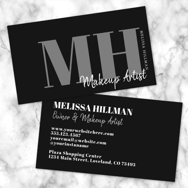 Carte De Visite Monogramme Noir Élégant Simple Professionnel (Simple Modern Black Professional Monogram Business Card)