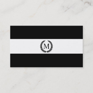 Carte De Visite Monogramme noir et blanc de guirlande de laurier