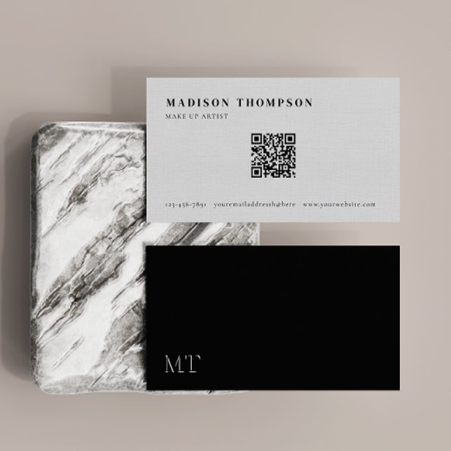 Carte De Visite Monogramme noir et blanc simple Code QR (Créateur téléchargé)